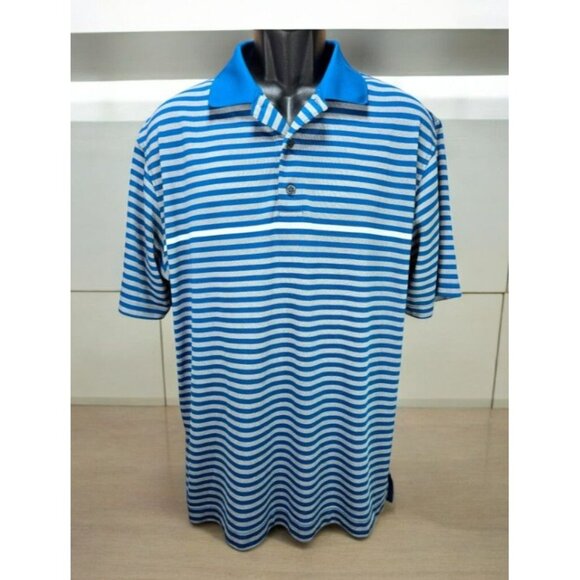 FootJoy FJ Golf Mens Blue Striped Polo Large Striped Lisle - Picture 1 of 8